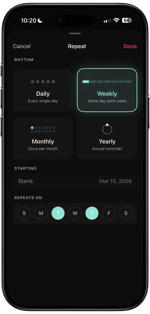 Repeat task configuration